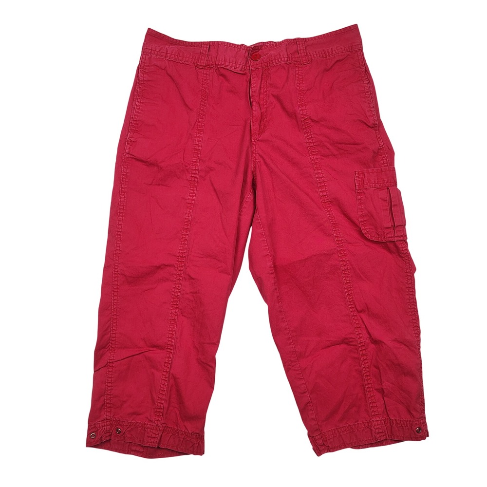 Basic Editions Cargo Capris Womens Medium Red Elastic Waist Cotton Cropped Pants
